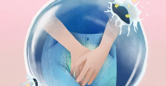 illustratie van iemand die dringend naar toilet moet