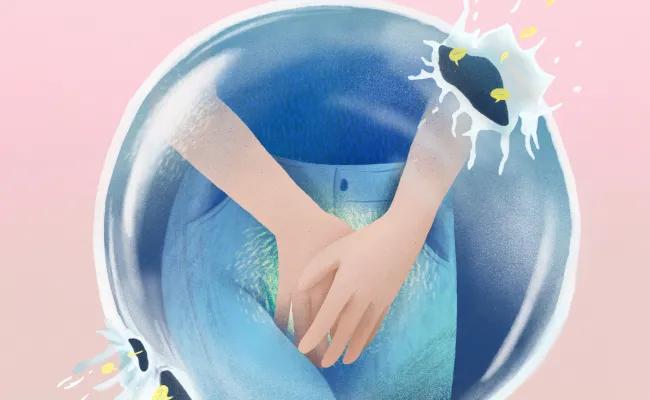 illustratie van iemand die dringend naar toilet moet